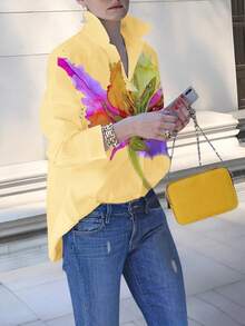 SHEIN LUNE Women's Long Sleeve Blouse, Fashion For Summer - Multicolor - View 1