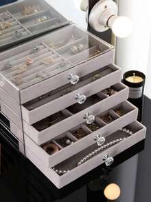 Zazumi 1 hộp đựng trang sức nhung 5 lớp, hộp đựng trang sức, vòng cổ, khuyên tai và nhẫn, hộp đựng trang sức di động dung tích lớn dành cho phụ nữ và trẻ em gái, hộp đựng đồ phòng tắm, hộp ngăn kéo để bàn, hộp đựng đồ có thể xếp chồng lên nhau, hộp đựng trang sức ngăn kéo có giá để đồ, hộp đựng nhẫn, hộp đựng khuyên tai, hộp đựng trang sức ngăn kéo - Nhiều màu - Xem 4