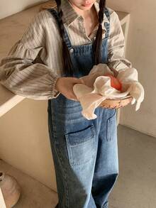 DAZY Tween Girls' Utility Pocket Casual Versatile Denim Bib Overall Jumpsuit - Blue - View 5