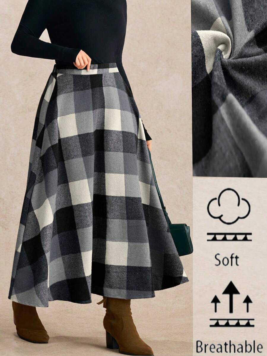 EMERY ROSE Jupe évasée en tartan douce grande taille, décontractée pour l'automne/l'hiver