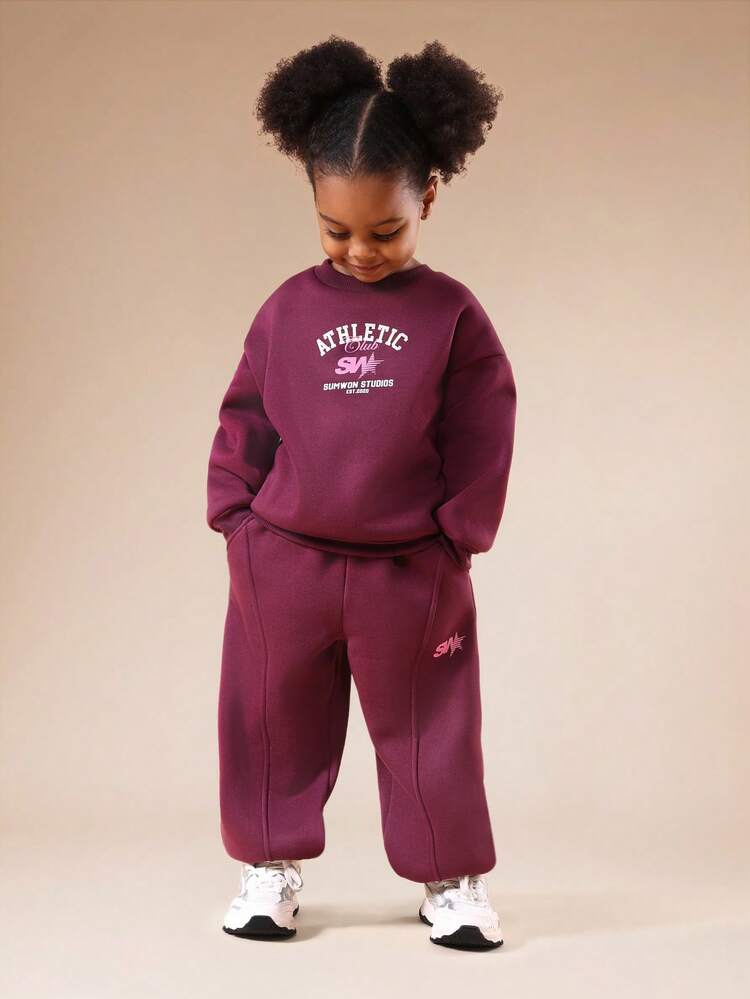 Oversized Sweatshirt And Joggers Set With Athletic Print