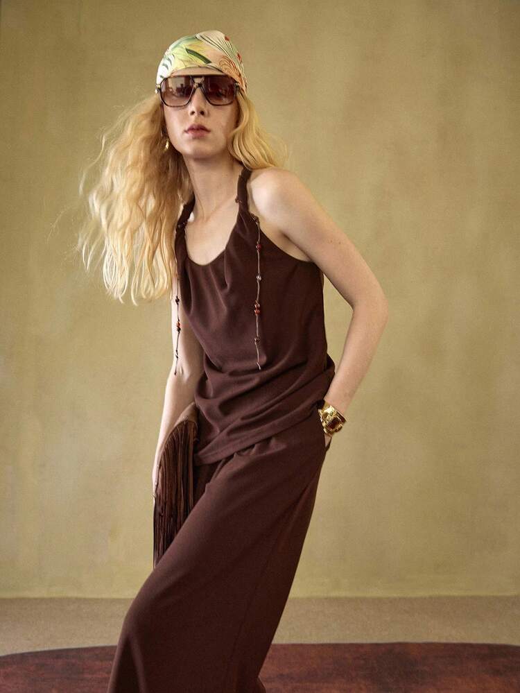 MOTF STUDIO 2PCS WOMEN TWIST ROPE & BEADED TRIM TOP AND PANTS CASUAL SUIT