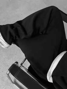 Manfinity Dauomo 男女通用宽松直筒裤 - 弹性抽绳腰带，四季皆宜的街头休闲裤，适合日常和正式场合穿着，可机洗，百搭耐穿，经久耐用的刺绣设计，都市风格 - 黑色 - 查看 3