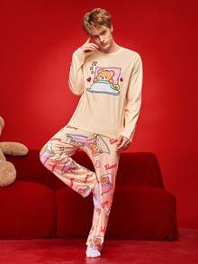 FamilyFrolics 男士可爱小熊印花圆领长袖上衣和裤子家居服套装，冬季服装 - 彩色 - 查看 4
