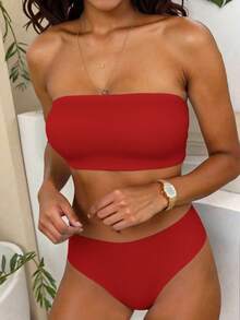 Swim Vcay 2026 Special Fabric Spring/Summer Women's Halter Backless Tie Vacation Red Side High Cut 2 Pieces Bikini Swimsuit - Red - View 3