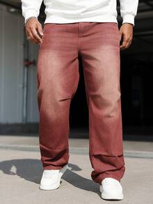 Manfinity Homme 大码男士休闲水洗复古牛仔裤 - 紫色 - 查看 3