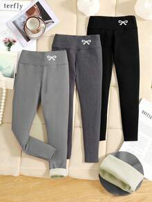 SHEIN 3件套 少女休闲度假可爱蝴蝶结图案打底裤 - 彩色 - 查看 1