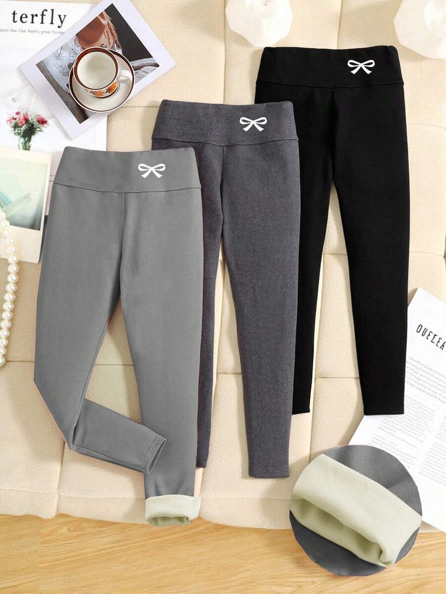 SHEIN 3件套 少女休闲度假可爱蝴蝶结图案打底裤 - 彩色 - 查看 1