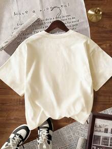 Manfinity Dauomo Men's Casual Letter & Rabbit Print Round Neck Short Sleeve T-Shirt, Summer - Khaki - View 2