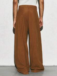 PAVTROS Manfinity Streetrush Men's Street-Style Popular INS Matching.Men's Streetwear,Men's Solid Color Pocket Wide Leg Loose Casual Pants,Baggy,Corduroy,Brown Clothing,Street Style, Boyfriend Gift Brown Pants Men Wide Leg Pants Brown Baggy Pants Brown Wide Leg Pants Loose Pants