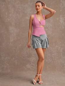 L'Amorae Elegante blusa de primavera con corte asimétrico y abertura - Púrpura malva - Ver 3