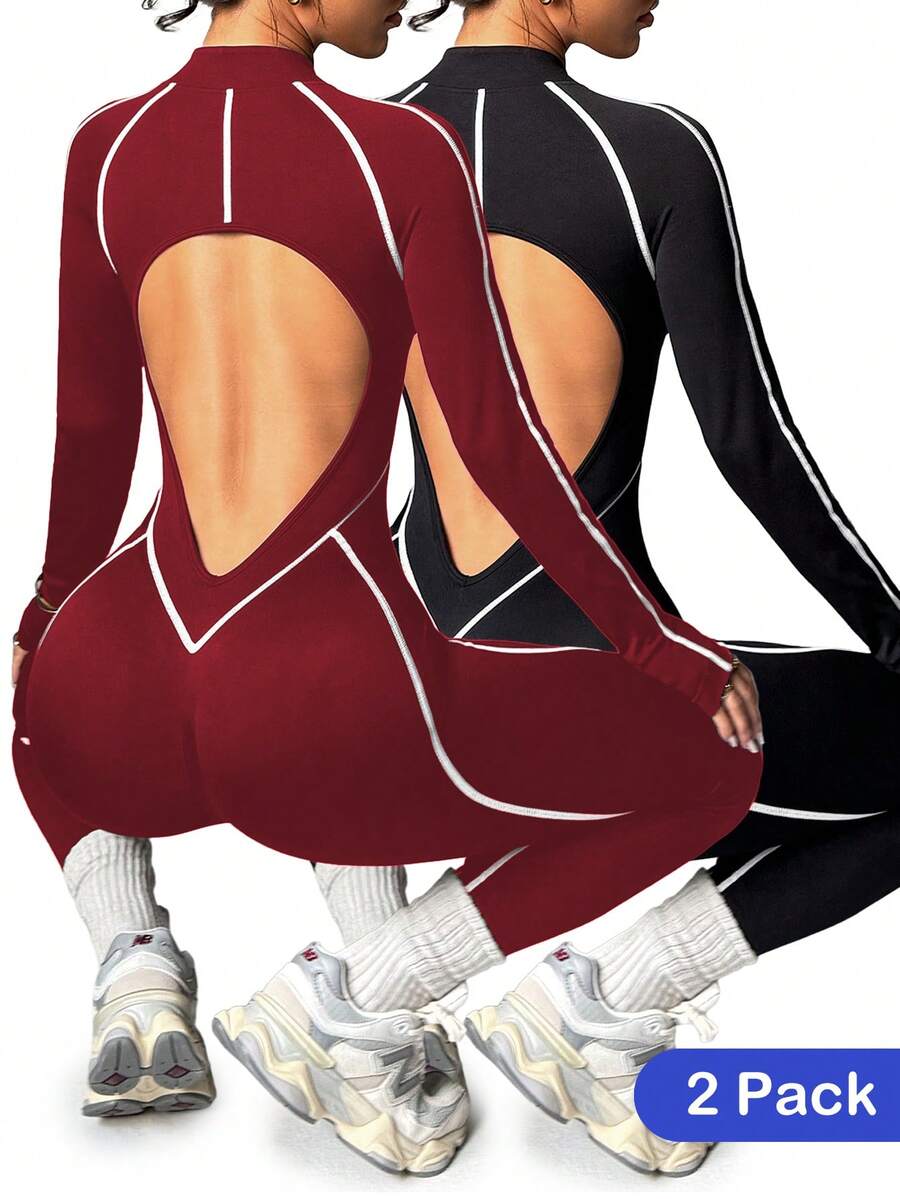 Velisys 无缝高弹力健身连体衣，长袖长裤，带拉链 - 彩色 - 查看 1