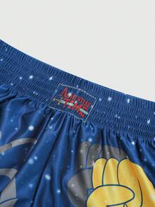 ROMWE MEN Adventure Time X ROMWE Spring/Summer Casual Graphic Men'S Casual Cute Cartoon Pattern Elastic Waist Boxing Shorts, Summer - Blue - View 7