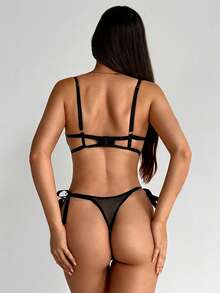 Aloruh Bộ đồ lót và áo ngực lưới thêu hoa 2 món/bộ dành cho nữ - màu đen - Xem 8