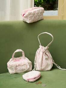 Joivida 10 Pcs Small Floral Gift Bags, Canvas Pink Gift Bags, Tea Party Favor Bags With Handle, Mini Drawstring Treat Gift Pouches For Bridal Shower, Birthday, Wedding (Light Pink) Valentine's Day