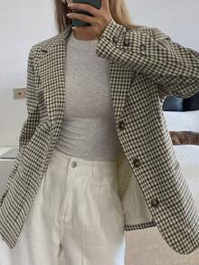 DAZY 女士休闲/办公通勤学院风印花翻领轻薄西装外套，春秋季 - 卡其色 - 查看 1