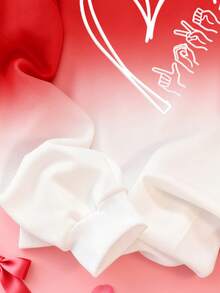 SHEIN Áo nỉ cổ tròn dài tay in hình trái tim ombre dành cho nữ - Đỏ - Xem 4