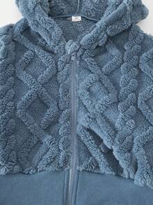 Sparklyn 1 Áo khoác cardigan ngắn có mũ trùm đầu kéo khóa cho bé gái, vải dệt kim họa tiết, mùa thu - Màu xanh lam - Xem 5