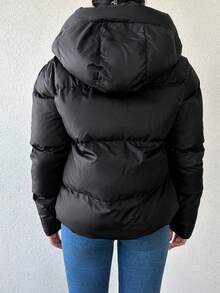 Women's Fashionable Versatile Solid Color Hooded Jacket, Winter - Black - View 2