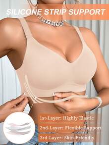 1pc Women's Minimalist Comfortable Seamless Jelly Gel Wireless Bra With Removable Pads - Apricot - View 3