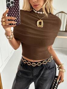 Siren Gaze Áo len quấn cổ lọ màu trơn thanh lịch dành cho nữ - Cà phê nâu - Xem 7