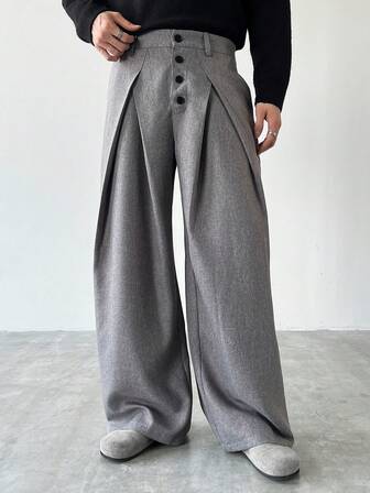 Manfinity Hypemode Pantalones casuales de botones de unicolor para hombres