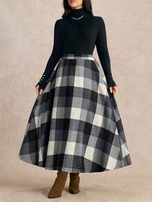 EMERY ROSE Jupe évasée en tartan douce grande taille, décontractée pour l'automne/l'hiver