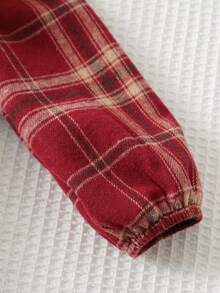 Cozy Pixies 女婴撞色蝴蝶结荷叶边领长袖连衣裙，加厚保暖内衬，红色格子连衣裙，适合冬季、圣诞节、新年、外出等场合 - 紅色 - 查看 6