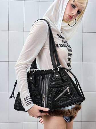 Grunge Punk Lässige, große Kapazität, minimalistische Damen Shopper für den täglichen Gebrauch