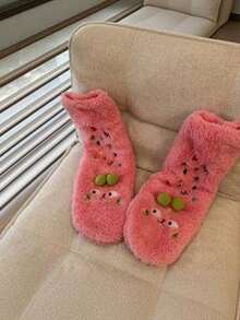 Joivida New Autumn And Winter Coral Fleece Thickened Floor Socks For Men And Women, Warm Sleep Socks With Lamb Wool, Cute Cartoon 3D Pom-Pom Coral Fleece Socks, Multi-Color Fun And Cozy Mid-Calf Socks, Comfortable Plush Socks For Home Or Outdoor Wear - Multicolor - View 8