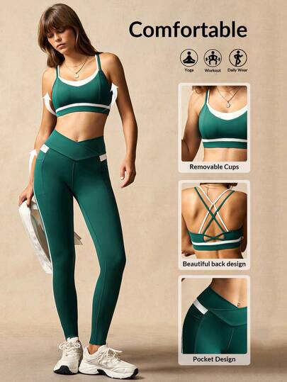 VARSIVA 女士撞色吊带无袖舒适透气健身运动服套装