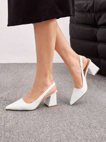 Zapatos de mujer destalonados punta fina tiras abiertas tacón grueso estilo minimalista oficina eventos zapatos blancos - Blanco - Ver 6