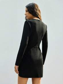 Maija Valentines Day Dress Dresses Women's Elegant Button Decorated Long Sleeve Dress, Autumn Black Dresses For Women Black Dress Long Sleeve New Year's Outfit For Women Spring Outfit Women - Apricot - View 4