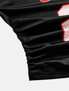 SHEIN Girlism 少女黑色休闲圆领字母数字图案短袖T恤，适合春夏穿着，街头风、运动、日常穿着皆宜，百搭实用 - 黑色 - 查看 4