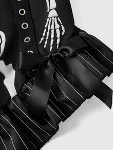 ROMWE Áo ống in hình đầu lâu Gothic cỡ lớn, có thể mặc như lớp áo - màu đen - Xem 3