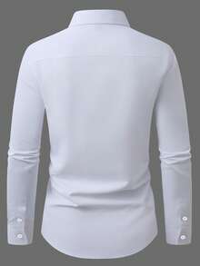 Manfinity Mode Men's Plus Solid Color Minimalist Casual Business Long Sleeve Button Up Business White Dress Shirts, Formal, Ceremony - White - View 2