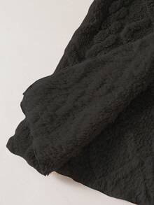 Tween Girls Casual All-Match Versatile Daily School Cable Knit Striped Fuzzy Collar Open Front Mid-Length Autumn/Winter Jacket - Black - View 8