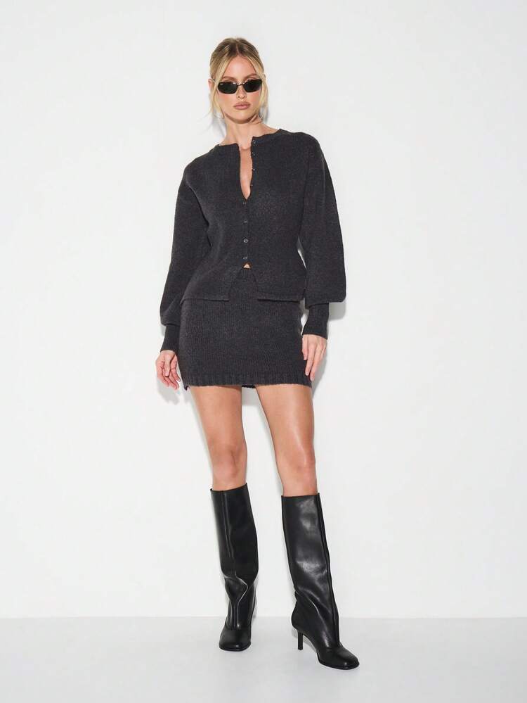 KIZN Ribbed Knit Mini Skirt With Bodycon Fit