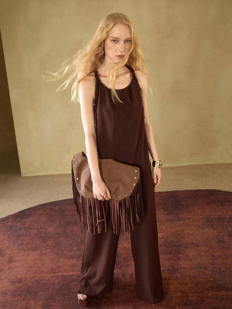 MOTF STUDIO 2PCS WOMEN TWIST ROPE & BEADED TRIM TOP AND PANTS CASUAL SUIT