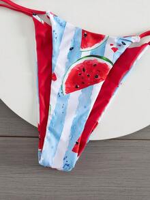 Swim Mod Conjunto de tankini de dos piezas con estampado de frutas, patchwork y rayas, con cobertura completa, adecuado para vacaciones en la playa, primavera/verano - Multicolor - Ver 3