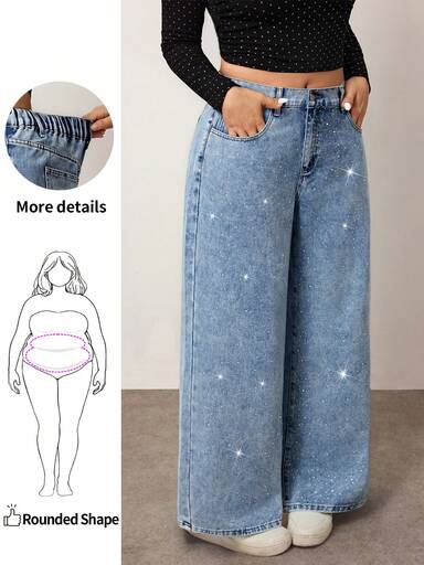 Enliva Pantalones holgados con diamantes lavados y aplicaciones, estilo veraniego, fluidos, Y2K, streetwear, para graduación, aeropuerto, estilo old money, talla grande