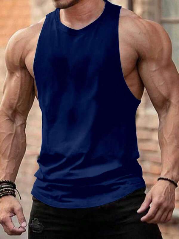 SHEIN Manfinity Dauomo 男士简约纯色圆领休闲背心，夏季