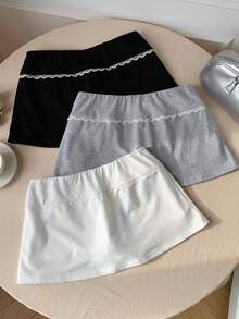 Comfortcana 女士夏季休闲蕾丝边蝴蝶结装饰迷你裙 - 彩色 - 查看 2