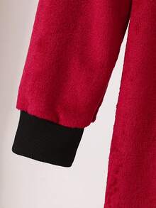Men's Spider Embroidery Burgundy Plush Jumpsuit Loungewear - Burgundy - View 5