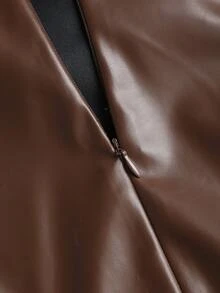 SHEIN Tall Váy chữ A bằng da PU xếp ly eo cao không đối xứng, phong cách Pháp cổ điển thanh lịch, đa năng, gợi cảm, phù hợp cho các buổi hẹn hò, tiệc tùng, mặc hàng ngày, công sở, xuân/hè/thu/đông - màu nâu - Xem 5