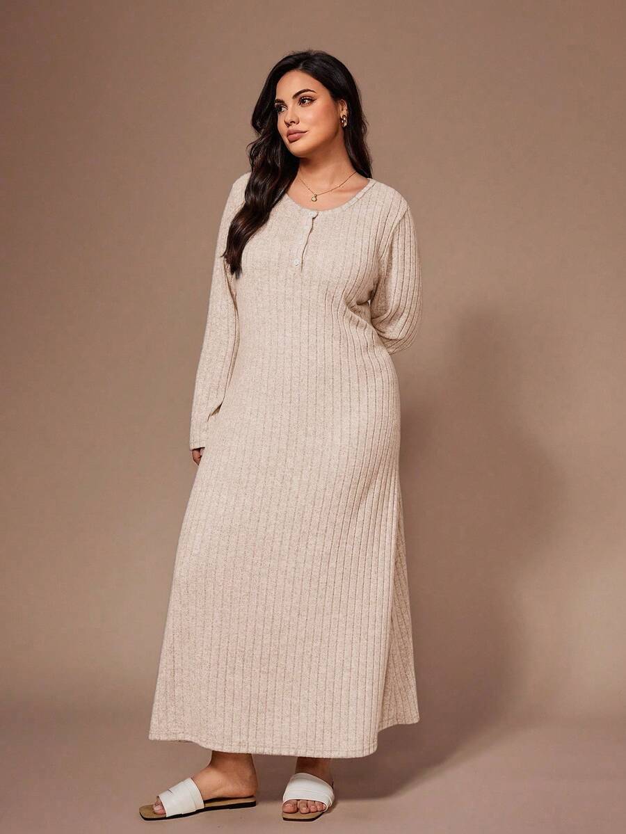 Lazeform 女士大码休闲简约罗纹磨毛长袖长款睡袍，冬季