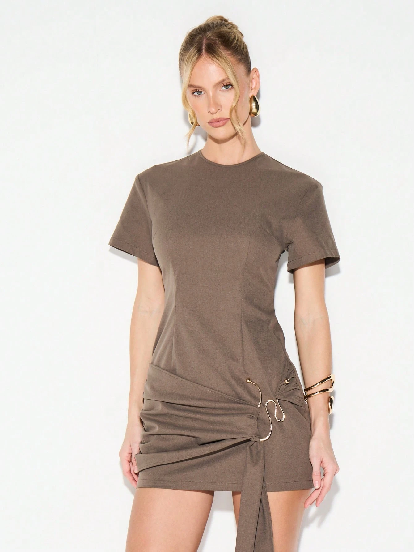 KIZN Crew Neck Fitted Mini Dress With Tie Detail
