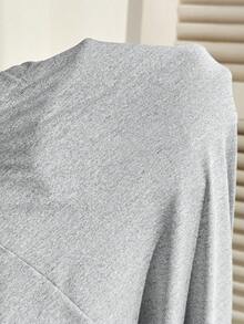 SHEIN Maternity Clothes Maternity Co Ord Set  Spring And Summer  Pregnant Clothes Grey Maternity Set: Off-The-Shoulder Top + Flared Pants In A Comfortable And Casual Knit - Light Grey - View 7