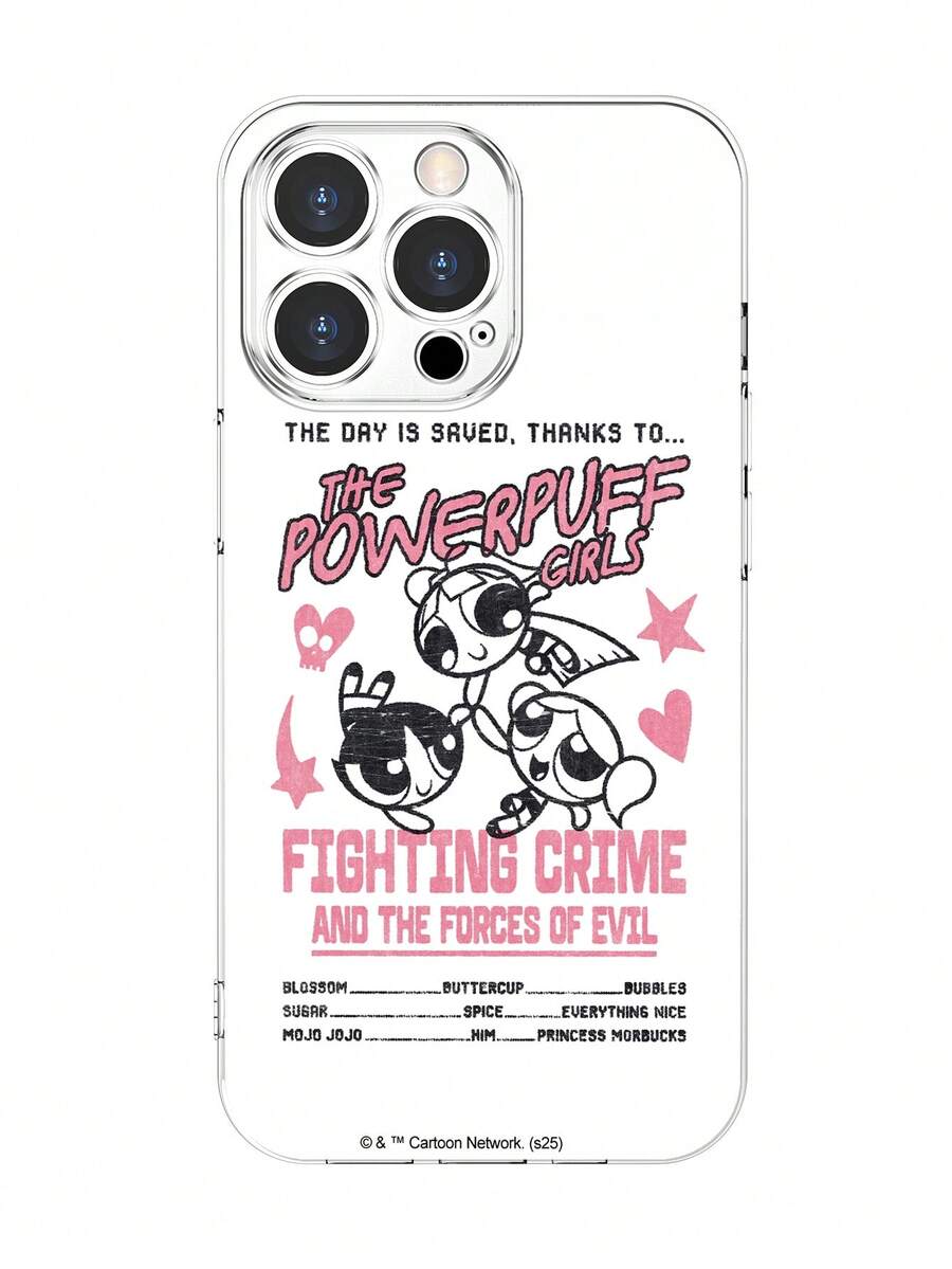 THE POWERPUFF GIRLS X SHEIN 花朵、泡泡、毛茛图案透明手机壳，打击犯罪图案保护套，兼容 - 彩色 - 查看 1