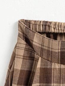 少女纯色圆领长袖T恤和格子中长裙休闲套装 - 彩色 - 查看 6